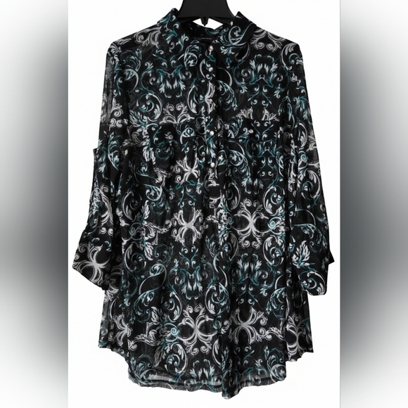INC International Concepts Tops - INC International Concepts Sheer Black & Teal Top Size 3X. Excellent Condition.